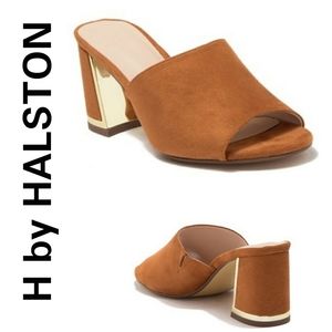 NYE SALE New H Halston Suede Block Heels Mule SZ 9